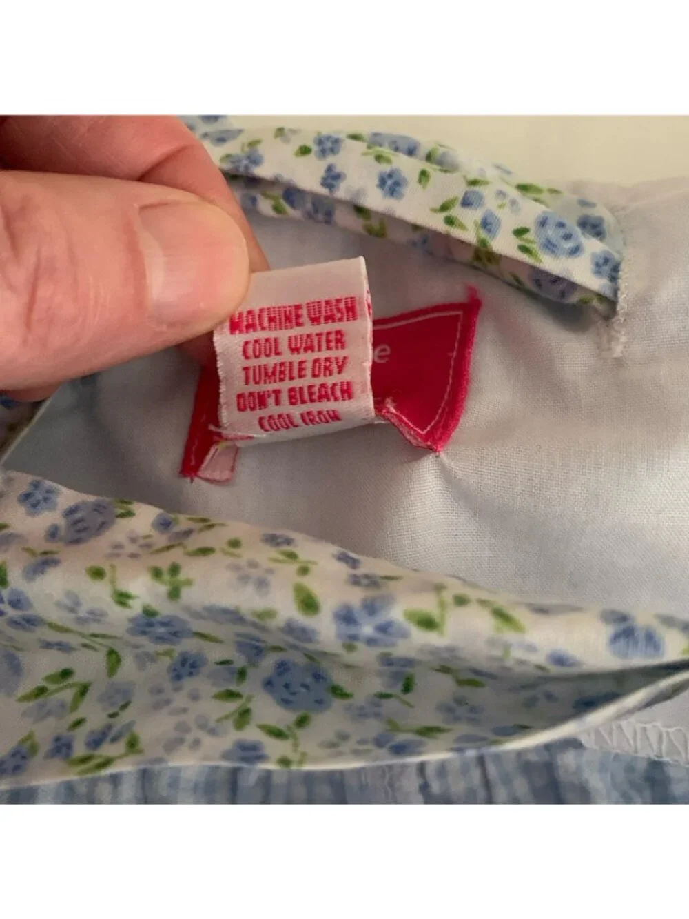 Claire & Charlie Fine Hand Smocked Girls 18M Blue Gingham Floral Bubble Romper